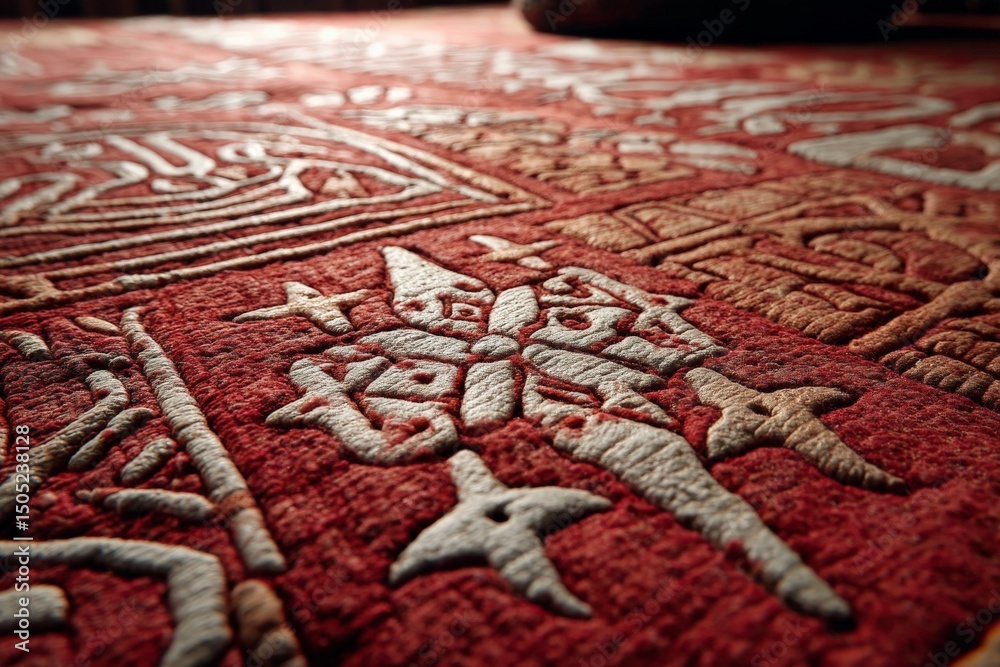 Aufkleber intricate textile art showcased in a close-up view of a handcrafted rug with unique patterns and des