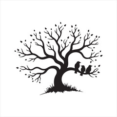 Tree with Birds Silhouette,
Birds Sitting on Tree Branch,
Tree Branch with Birds Vector,
Black Tree with Birds Clipart,
Nature Silhouette with Birds,