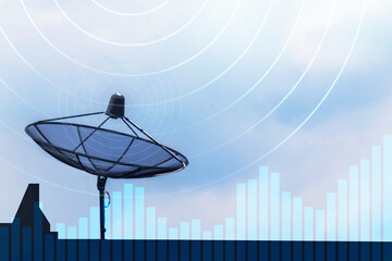 Satellite dish receives video and audio signals, long distance communication system
