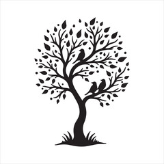 Tree with Birds Silhouette,
Birds Sitting on Tree Branch,
Tree Branch with Birds Vector,
Black Tree with Birds Clipart,
Nature Silhouette with Birds,