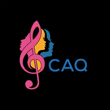 Music and Woman Faces Logo  Vibrant Treble Clef Design . CAQ Letter log . Creative Feminine Music Logo Treble Clef with Silhouette.

