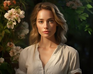 Naklejka premium portrait of a woman in garden