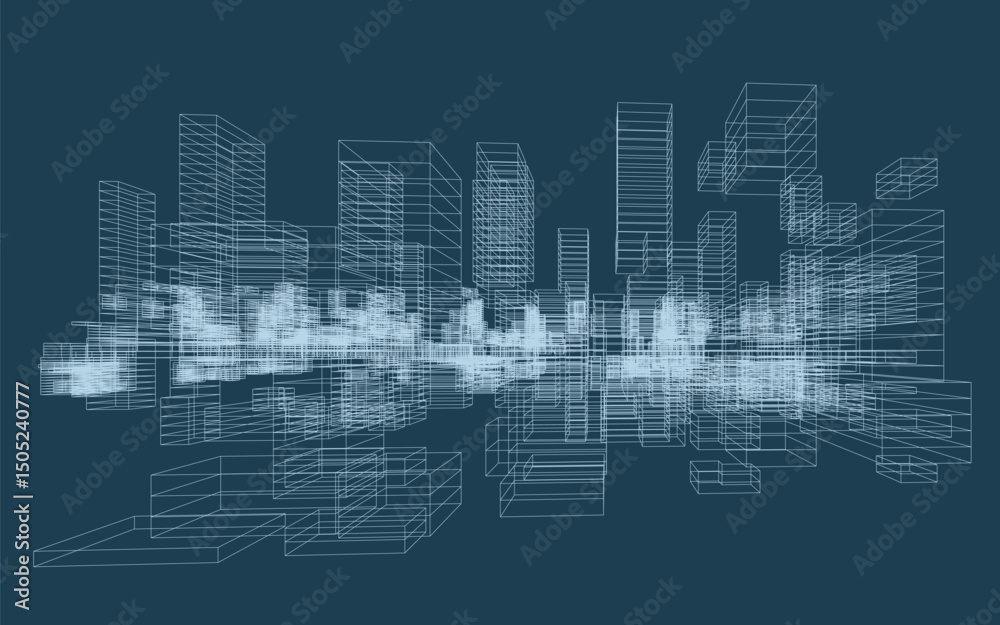 Poster abstract geometric wireframe in linear style. matrix cubes pattern background for architectural temp