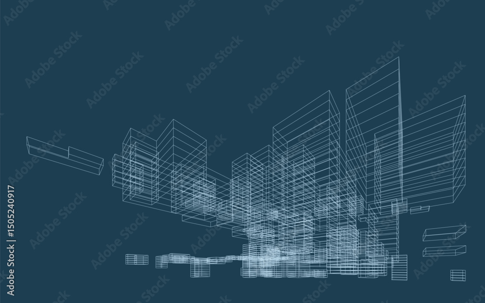 Poster abstract geometric wireframe in linear style. matrix cubes pattern background for architectural temp