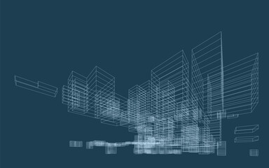 Abstract geometric wireframe in linear style. Matrix cubes pattern background for architectural template design. Schematic design idea of box and space. Vector illustration.