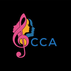 Music and Woman Faces Logo  Vibrant Treble Clef Design . CCA Letter log . Creative Feminine Music Logo Treble Clef with Silhouette.
