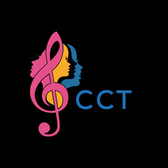 Music and Woman Faces Logo  Vibrant Treble Clef Design . CCT Letter log . Creative Feminine Music Logo Treble Clef with Silhouette.
