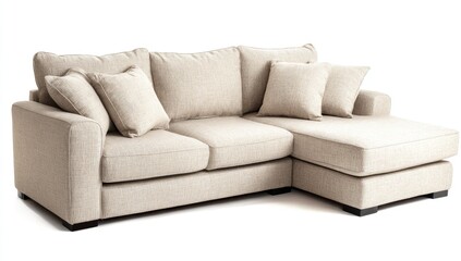 Light beige sectional sofa with chaise lounge.  Comfortable seating arrangement perfect for relaxation