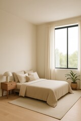 Cozy Zen-Inspired Bedroom with Large Window and Neutral Tones