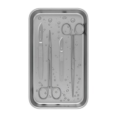 Medical Surgical Instruments on Tray with Water Droplets Cleanliness