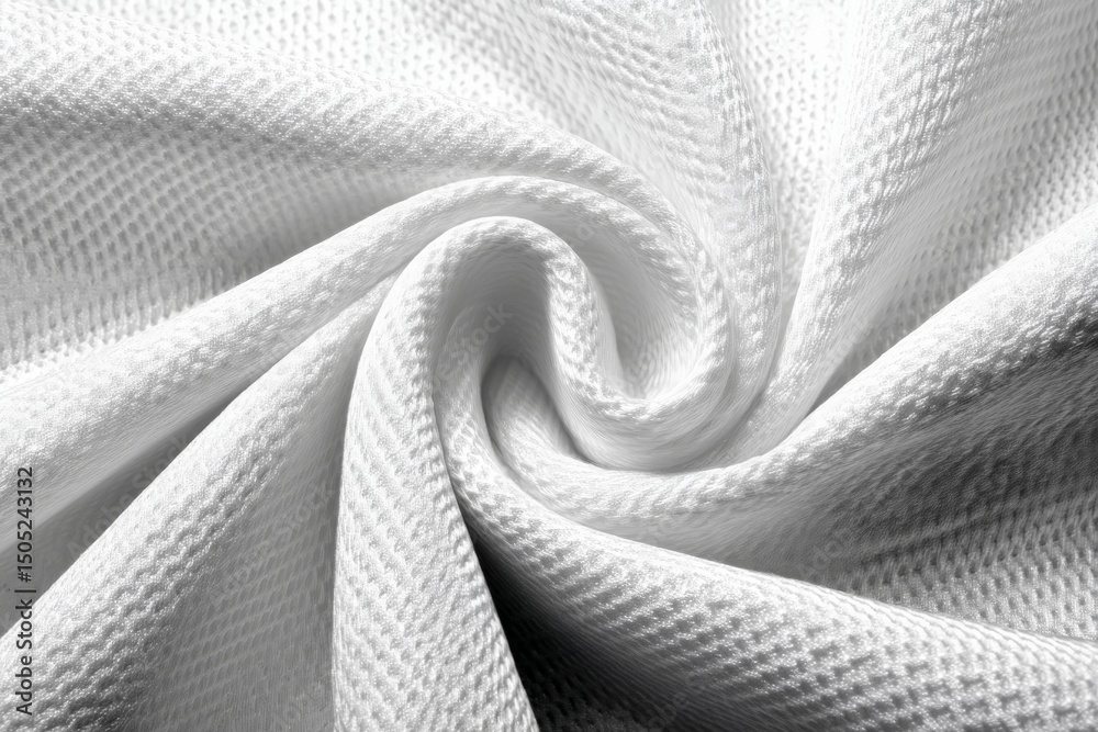 Poster Soft white fabric draped with intricate texture captures light in a gentle swirl pattern