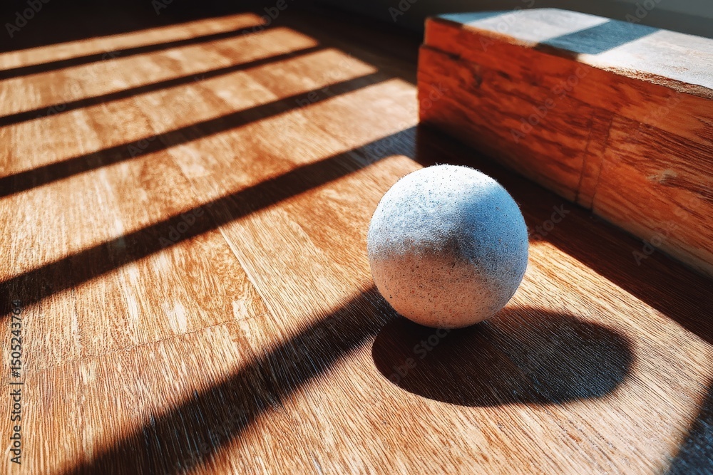 Aufkleber Light and shadow play on a textured surface with a round object in a cozy interior setting