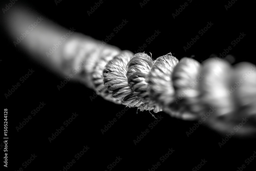 Aufkleber close-up view of a twisted rope showcasing detailed texture and strands against a dark background