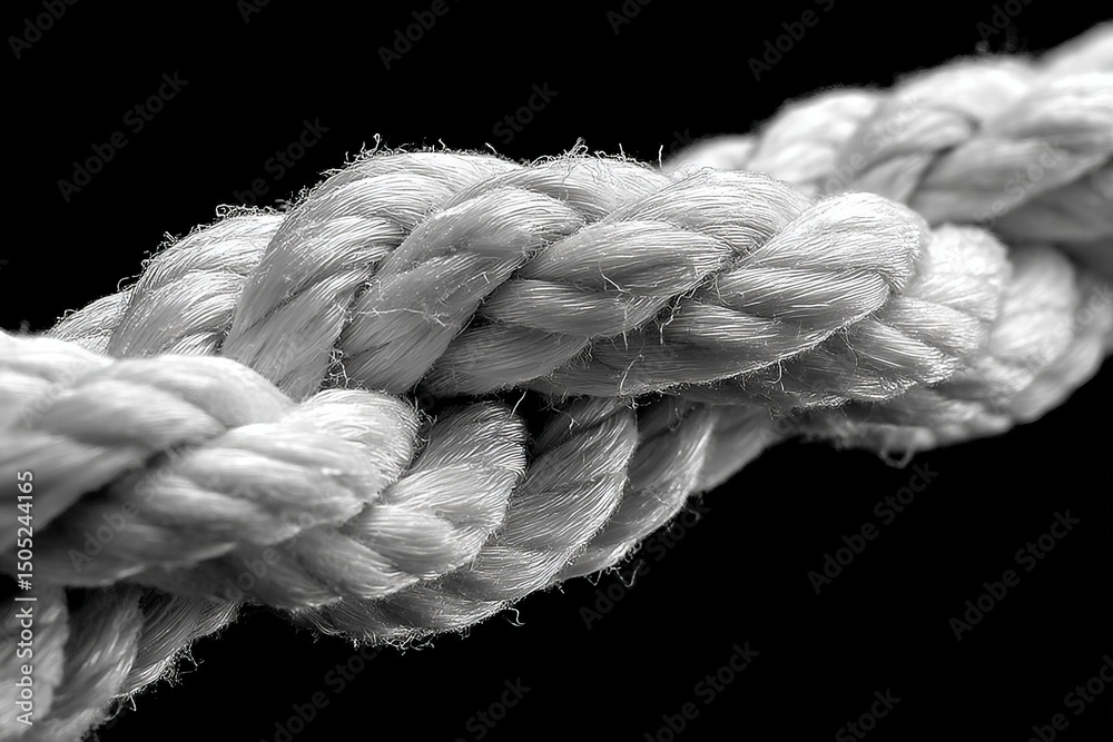 Poster detail of woven rope showcasing intricate braiding technique and texture against a dark background f