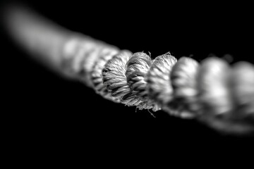 Close-up view of a twisted rope showcasing detailed texture and strands against a dark background