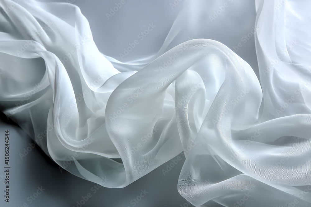 Poster Delicate white fabric drapes softly on a neutral surface creating elegant folds and textures in natural light