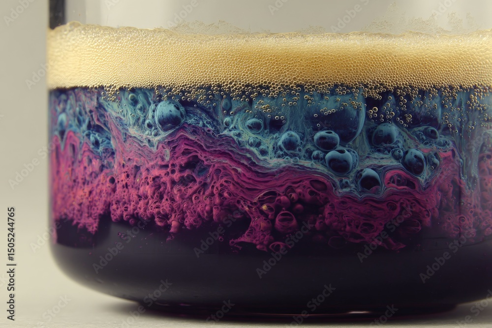 Aufkleber Colorful liquid layers create mesmerizing patterns in a glass jar during a scientific experiment session