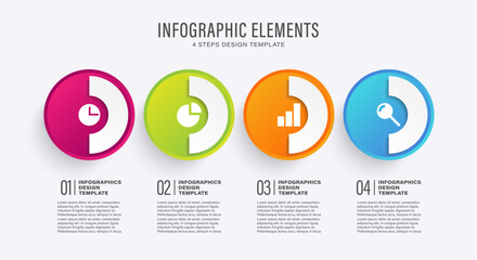Circle Infographic Elements. Four Steps or Options Vector Infographic Template with Icons