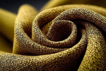 Fototapeta premium Close-up view of a golden fabric swirl showcasing intricate texture and design elements of textile craftsmanship