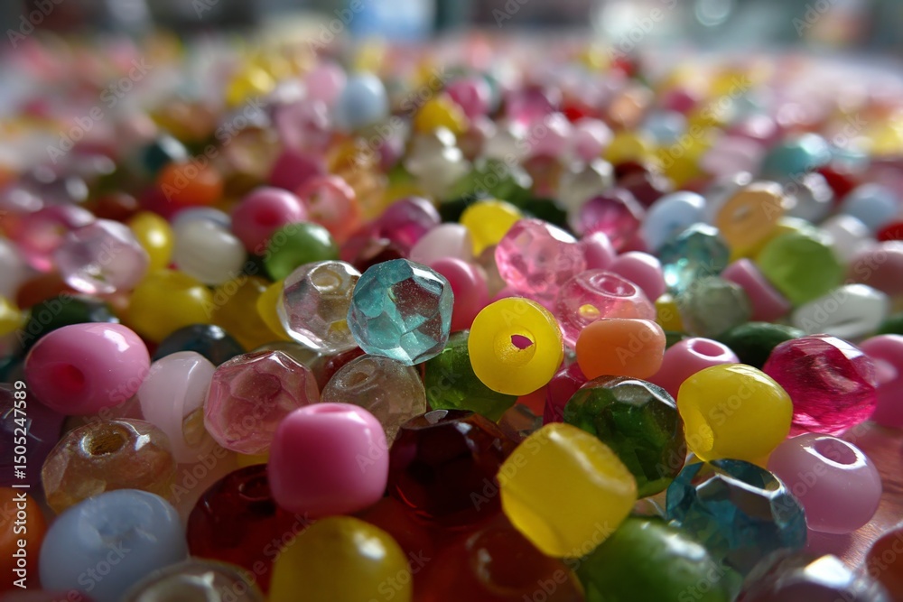 Poster colorful assortment of beads arranged in a vibrant display perfect for crafting at an art studio