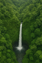 Lush Jungle Waterfall in Green Rainforest Landscape
