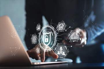 lock mark cybersecurity internet, protect attacks from a hacker. concept of password privacy on an online system, secure data from crime, virus cyber. cyber security technology digital information.