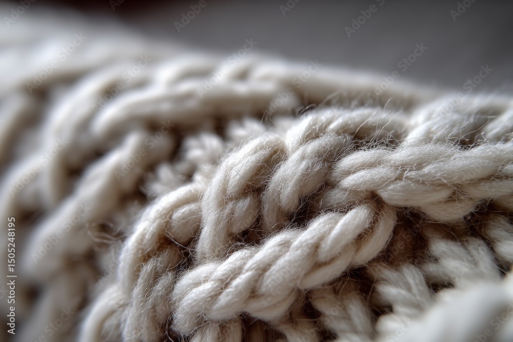 Aufkleber Close-up view of soft cream-colored yarn twisted in intricate patterns for knitting or crafting projects