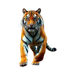 Obraz premium Digitally rendered illustration of a tiger in a dynamic walking posture, showcasing detailed color and texture.