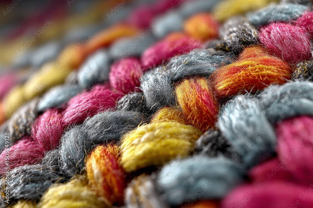 Poster colorful woven textile displaying intricate patterns and vibrant hues in a close-up view for artisti