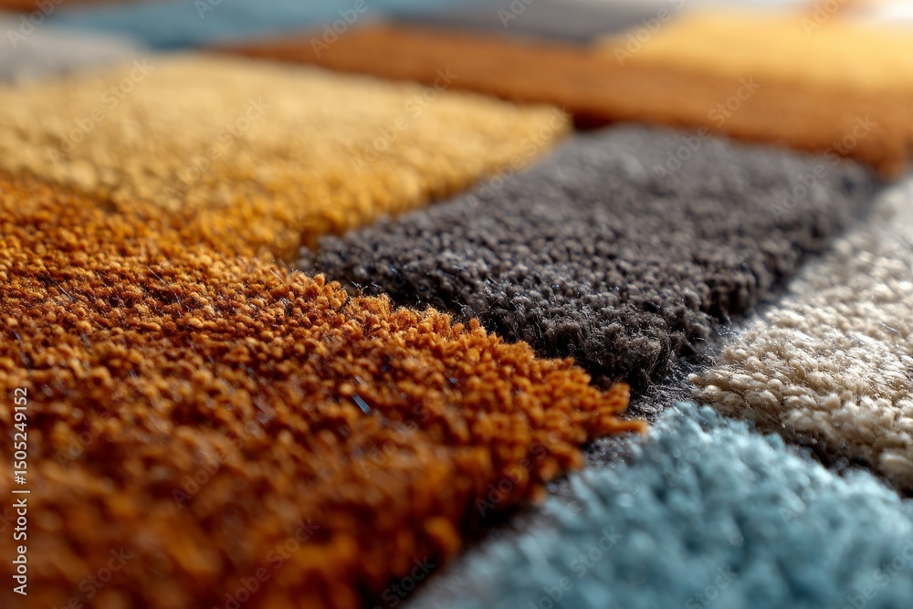Aufkleber Soft textured carpet with colorful patches arranged in a warm home setting during daylight hours