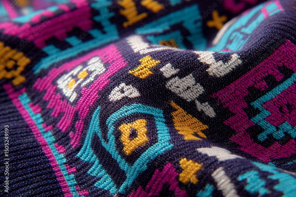 Poster colorful textile with intricate patterns showcasing traditional craftsmanship and vibrant designs