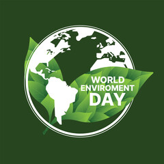 World environment day - Text on leaves with leaves texture cross white circle globe world sign on dark green background vector design