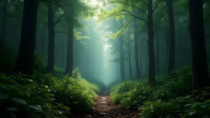 Fototapeta premium forest in the morning fog , Cool_mystic_forrest_wallpaper,_forrest_wallpaper