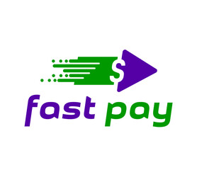 Fast money icon for quick transfer and cash exchange or pay and credit, vector emblem. Fast pay icon of dollar sign and arrow in fast speed motion for online money transfer or bank financial service