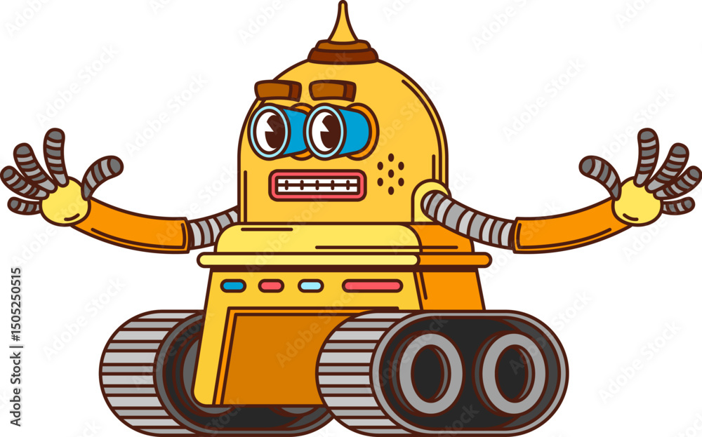 Leinwandbilder cartoon groovy retro robot character or droid on wheels vector robotic bot with funny face. comic gr