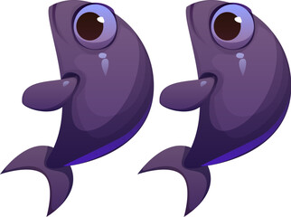 Obraz premium Cartoon underwater font fish quotation marks. Underwater nature animal ABC typeset special symbol, ocean creature isolated vector English alphabet element or sea life latin font punctuation sign