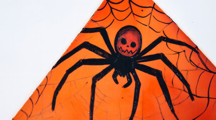 Hand-drawn Halloween spider and web on an orange background, great for spooky, children's art, or holiday-themed content