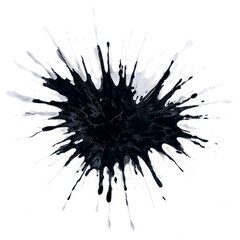 Abstract artistic rendering of a bursting black ink splatter with glowing effects