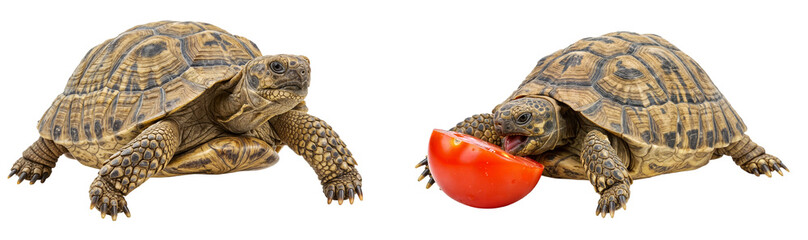Greek tortoise collection, one eating a tomato