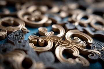 Detailed close-up of intricate decorative patterns on a wooden surface showcasing artisanal craftsmanship and design elements