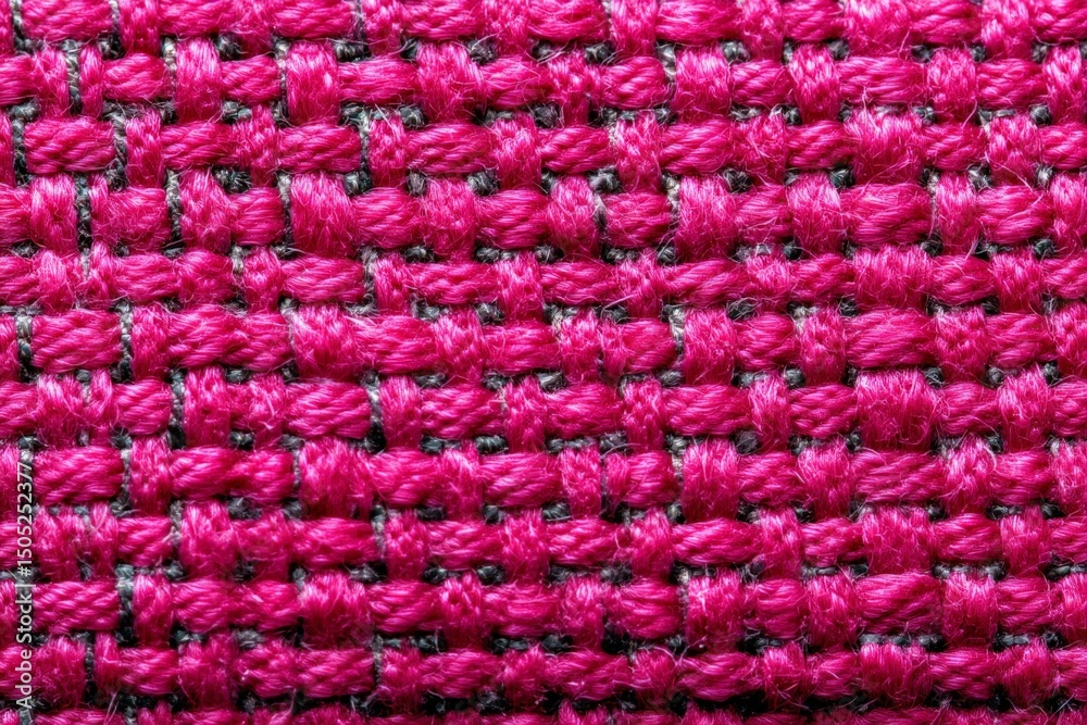 Aufkleber Bright pink woven fabric showcasing intricate patterns and textures with visible threads in close-up view