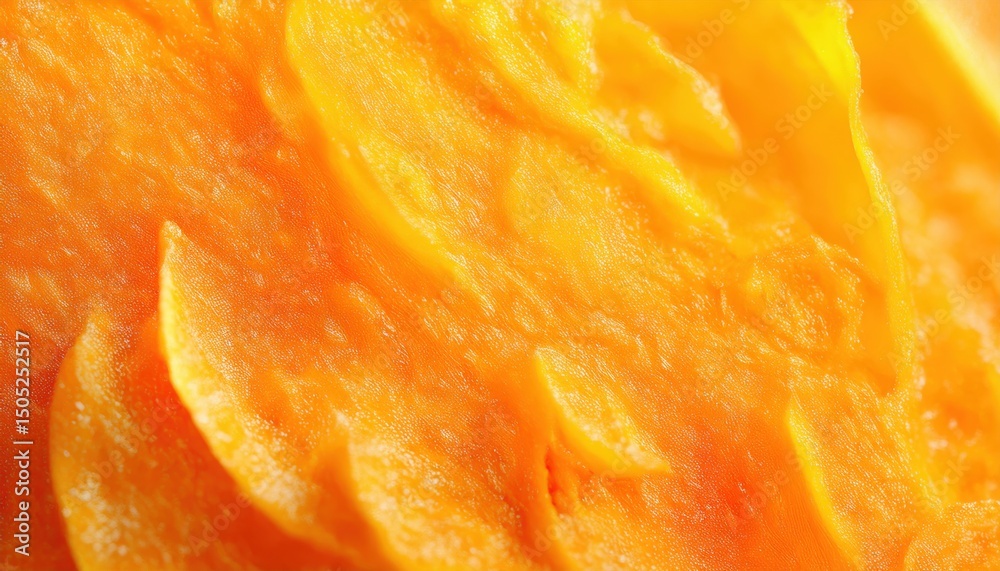 Poster macro texture of juicy orange pulp with fibrous patterns and vibrant citrus glow for background, web design, print, packaging, or branding use

