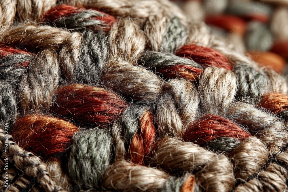 Poster intricate weaving of a textured textile showcasing natural fibers in warm tones