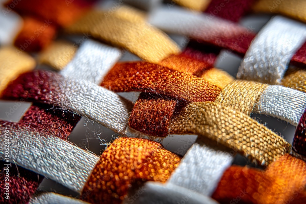 Poster colorful woven fabric close-up showcasing intricate textures and patterns created from vibrant threa