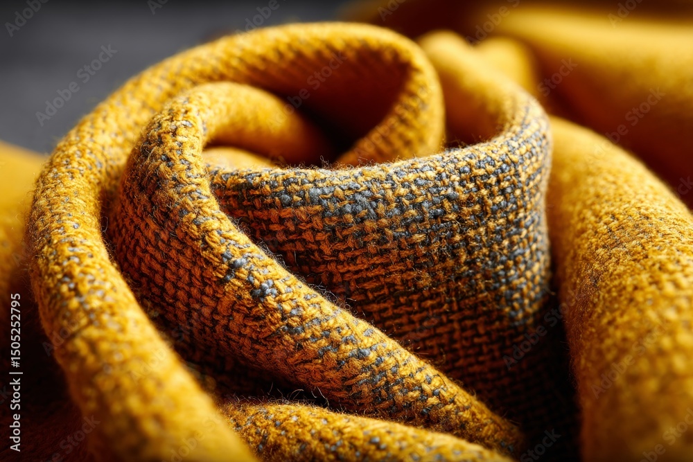 Poster soft and textured fabric in warm golden hue showcases intricate weaving details for textile enthusia