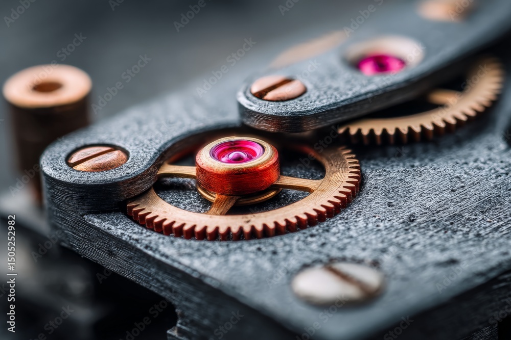 Poster Intricate gears and mechanisms showcase the craftsmanship of watchmaking in a close-up view of a vintage timepiece