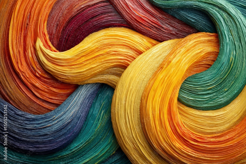 Aufkleber Vibrant swirls of color create a dynamic abstract art piece in textured paint layers