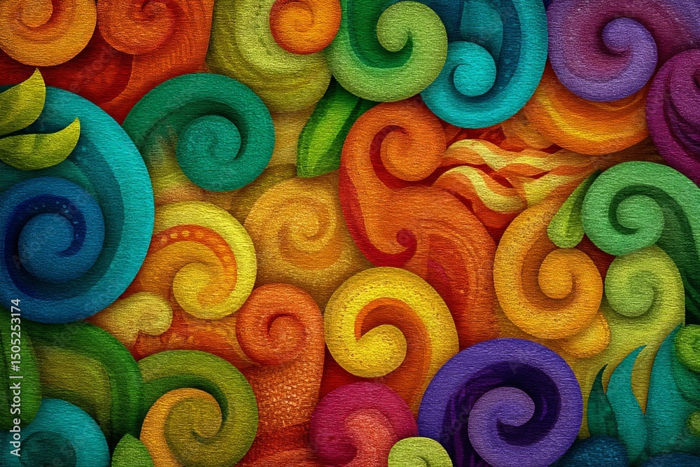 Poster Colorful abstract swirls create a vibrant pattern representing movement and energy in artistic expression