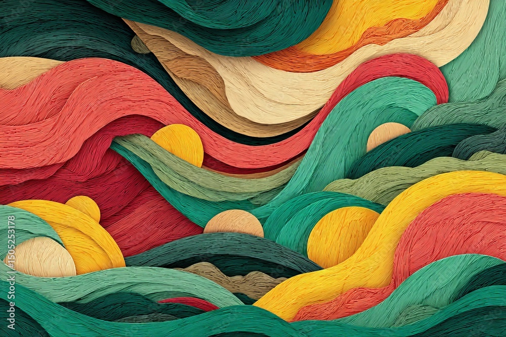 Aufkleber Colorful abstract wave pattern with textured layers in warm and cool tones creating a dynamic visual experience in a modern style
