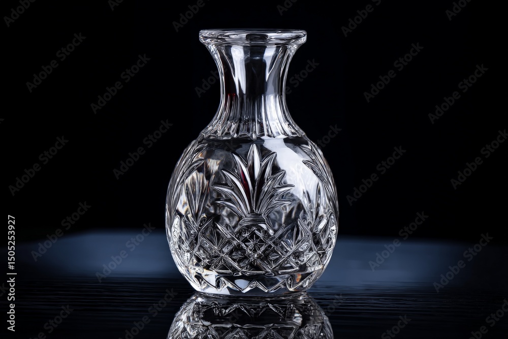 Aufkleber elegant crystal vase showcasing intricate design with reflective surface and dark background